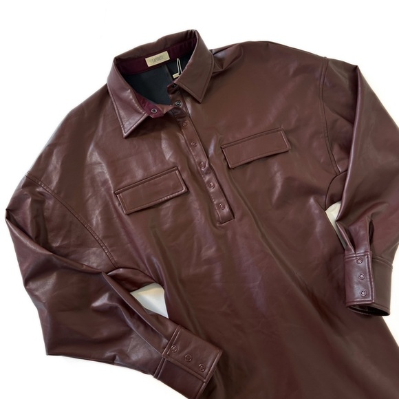Lapointe Dress Womens Medium Sally Maroon Faux Vegan Leather Mini New - Picture 4 of 11
